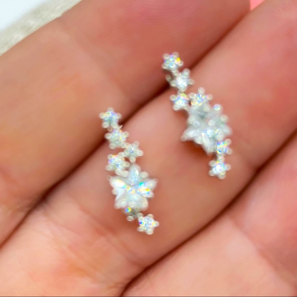 Cubic Zirconia Star Cluster Constellation Earrings Silver Tone - Picture 3 of 5